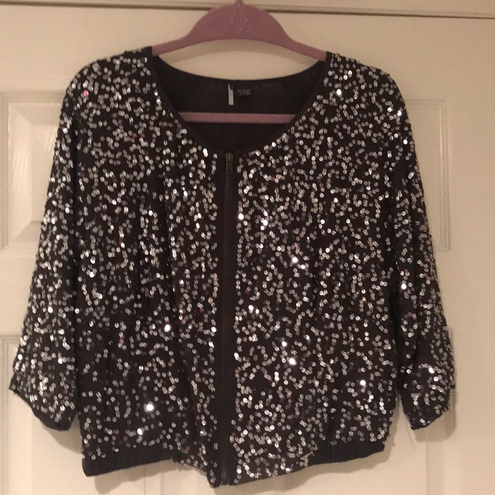 Sparkle & Fade Sequin Bomber Jacket, Size S - image 1